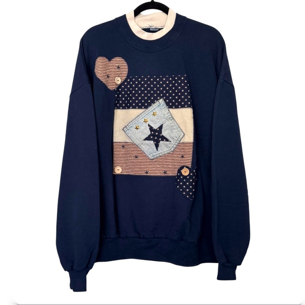Vintage‎ Patchwork Crewneck Sweatshirt Navy Blue